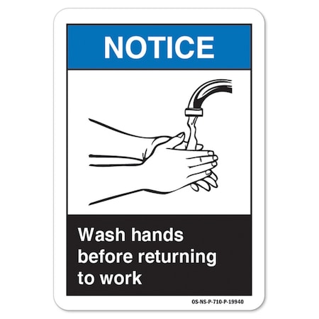 Signmission ANSI Sign, Wash Hands Before Returning To Work, 5in X 3.5in, 10PK, 3.5" W, 5" L, Landscape, PK10 OS-NS-D-35-L-19940-10PK